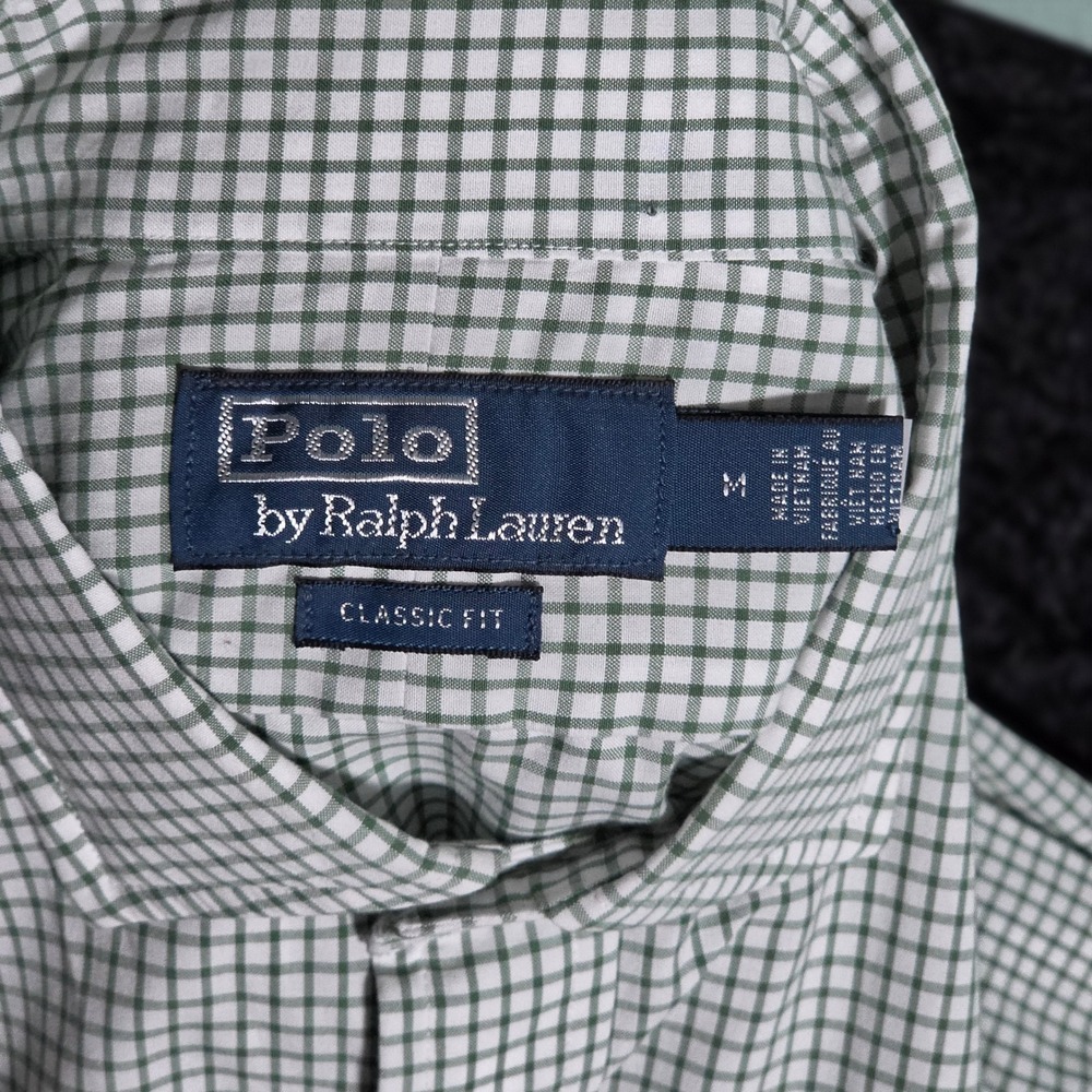 Polo Ralph Lauren Mens Classic Fit Gingham Button Down Shirt Green White Size M